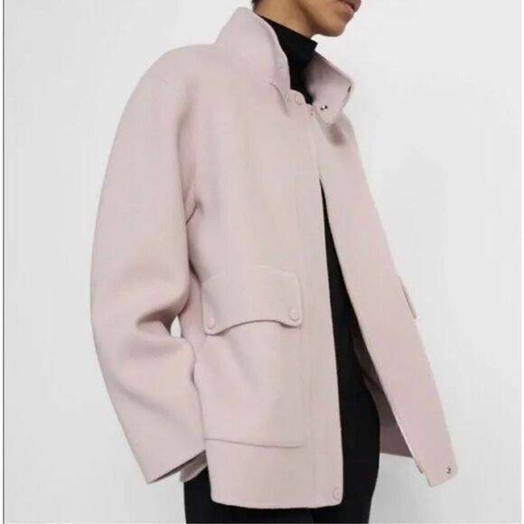 Theory Wool Cashmere Utility Coat Jacket Rosewood Pink Size L - Picture 1 of 16
